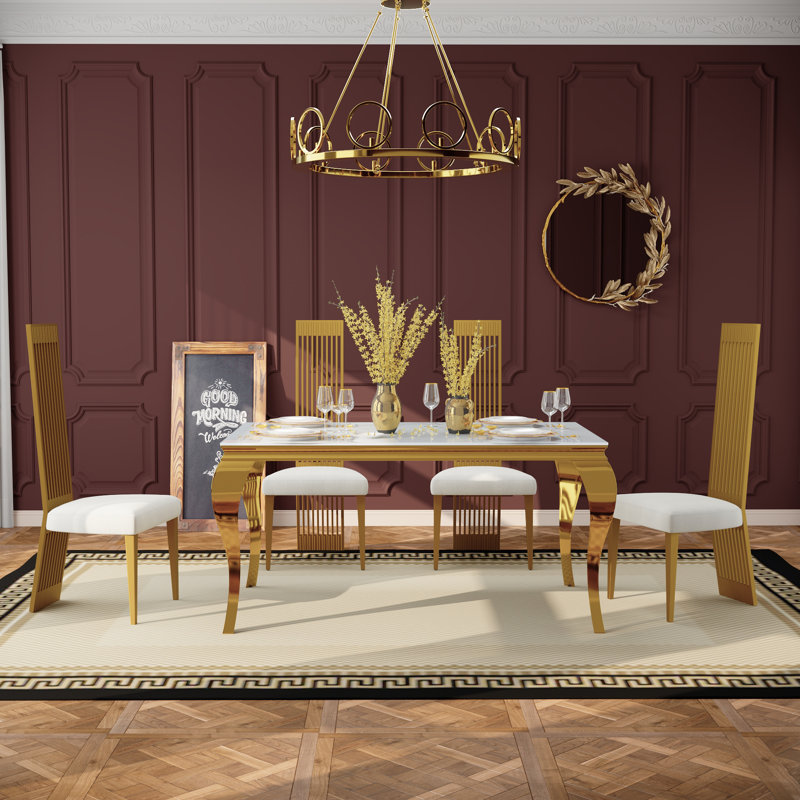 White Dining Chairs With Silver Legs, 6, Gold