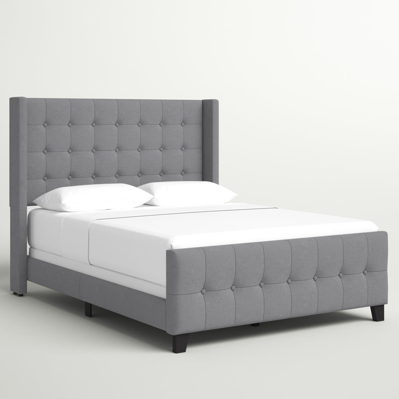 Laverriere Upholstered Wingback Bed, Queen, Gray