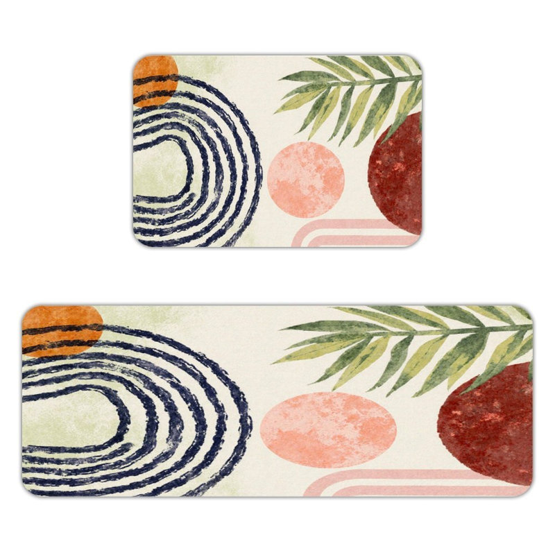 Tapis de cuisine antidérapant Tropical Botanical, 2 pièces, Formes géométriques vertes