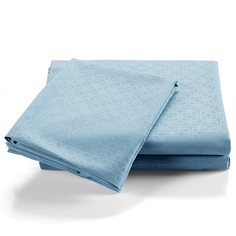 Geometric Embossed Sheet Set, Blue, Full Sheet Set with 2 Pillowcases