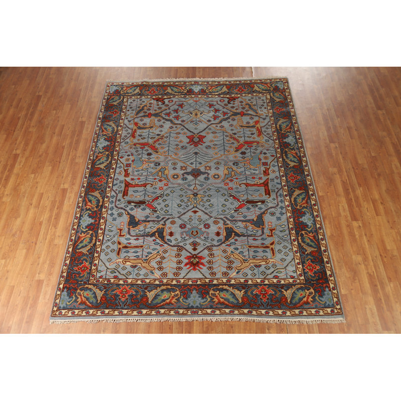 Tapis oriental bleu fait à la main Oushak 8 x 10