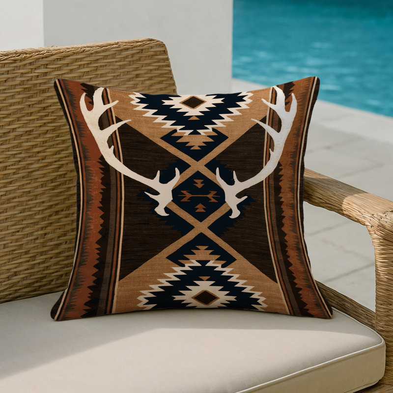 Coussin intérieur et extérieur Bull Rider, Carré 16 po, Bois de cerf noir
