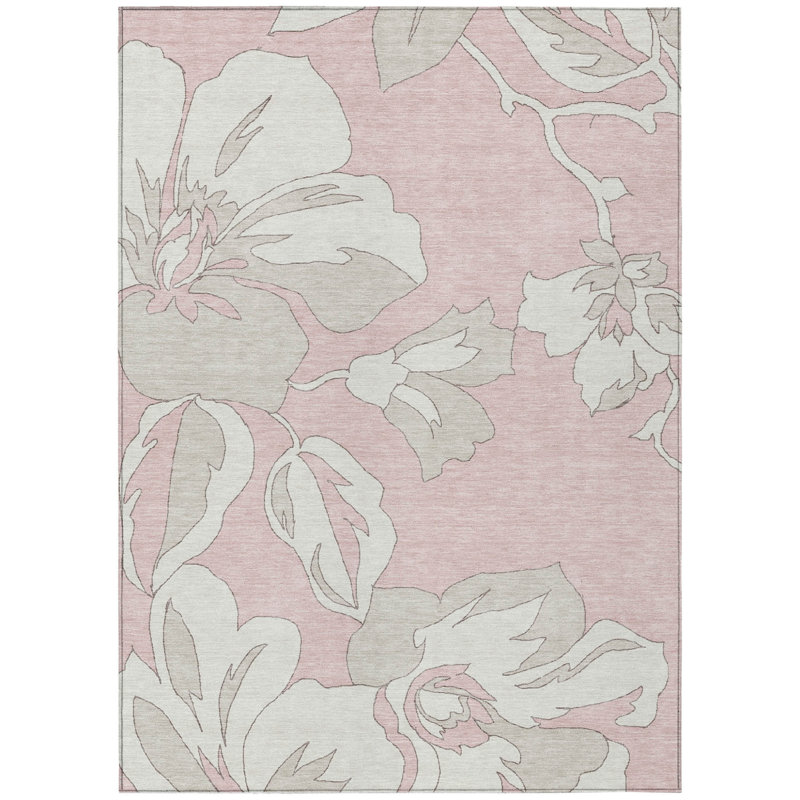 Tapis intérieur lavable floral ivoire et beige 8 pi x 10 pi