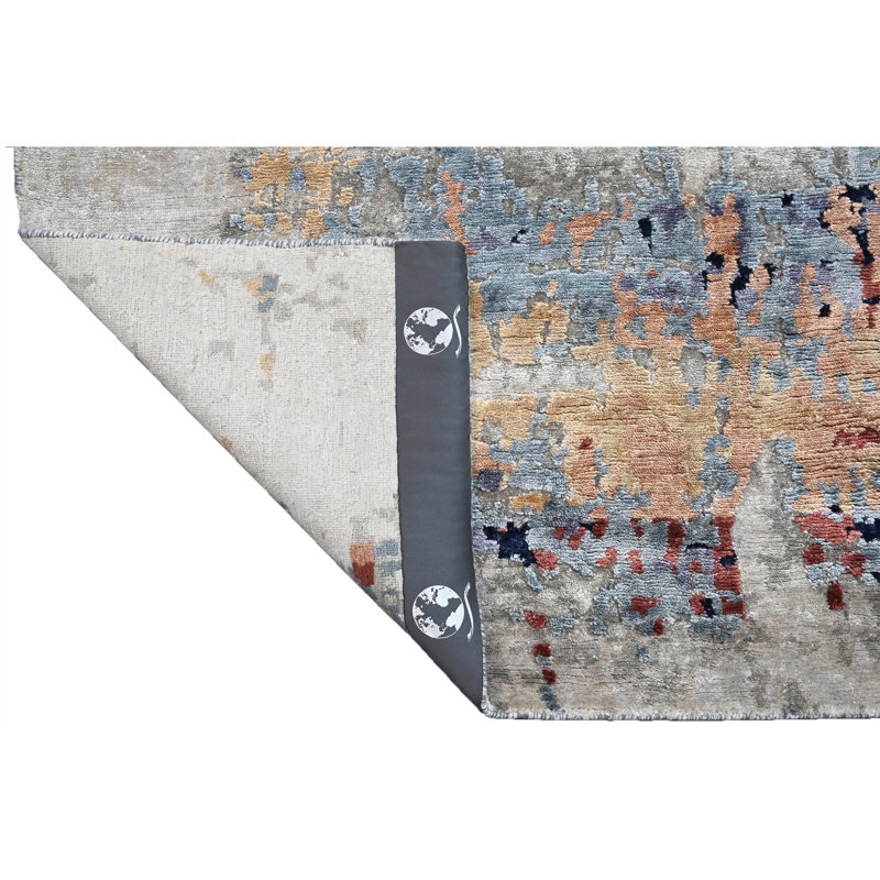 Abstract Area Rug in Blue/Brown/Gray, Rectangle 10' x 14'