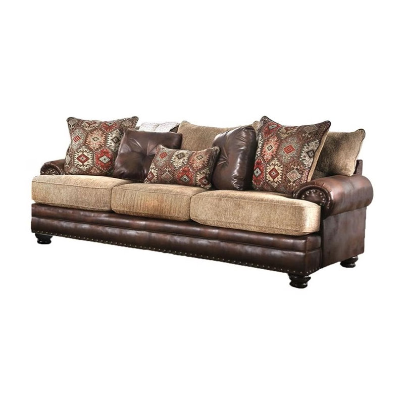 99" W Transitional Sofa, Brown/Tan