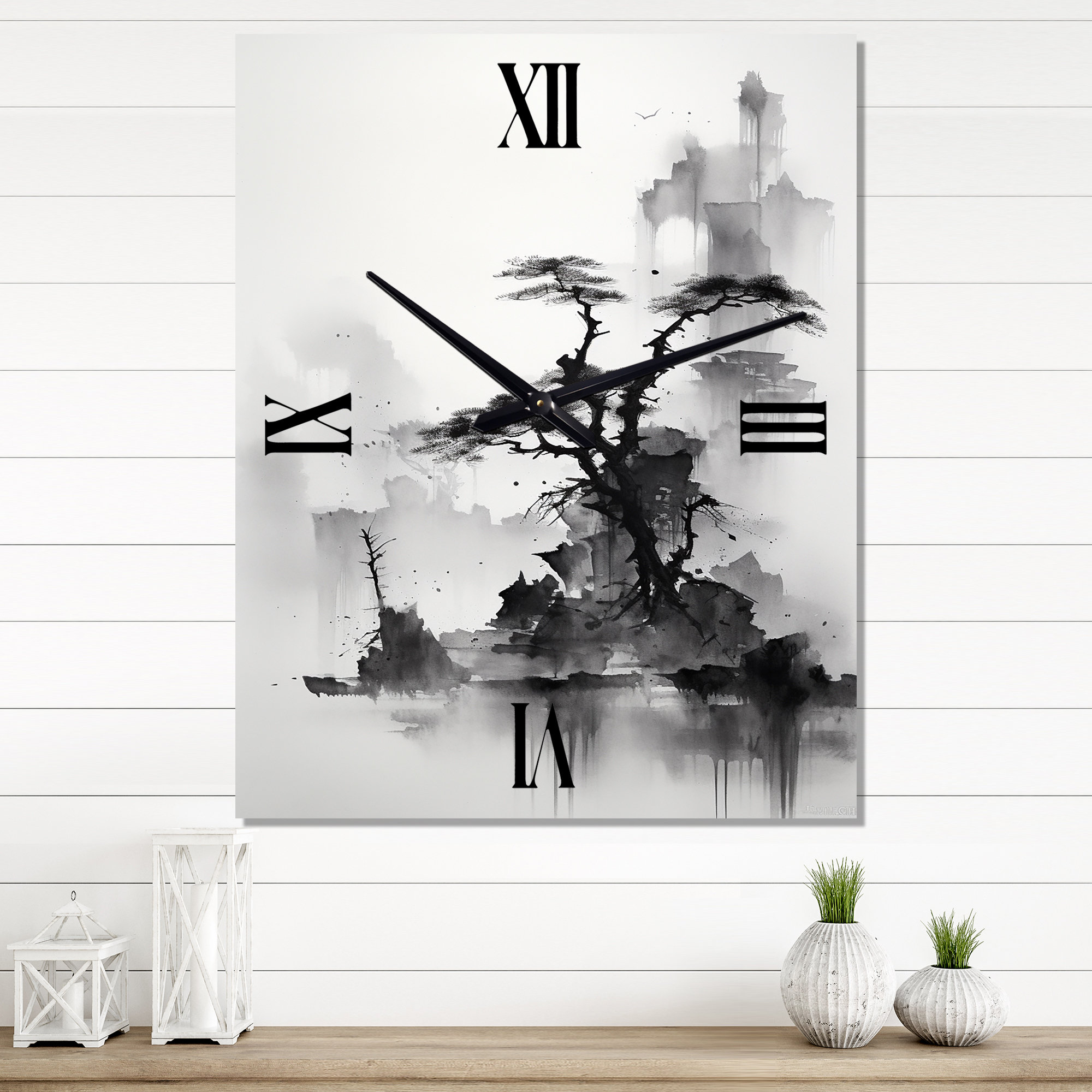 DesignArt Asian Art Landscape Sumi - Animals Modern Wall Clock | Wayfair