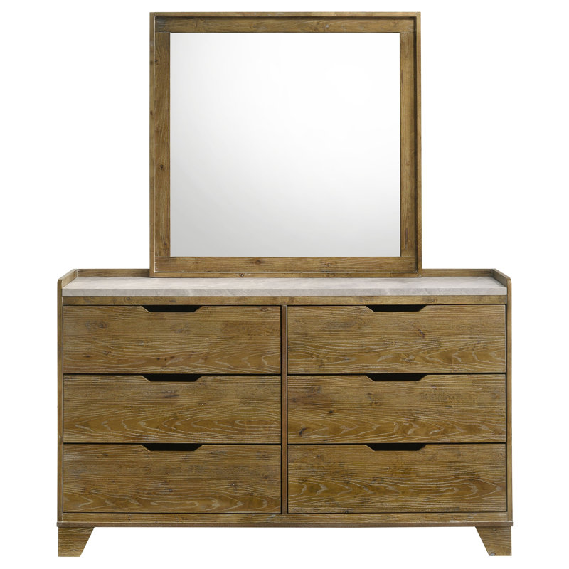 Commode 6 tiroirs en chêne avec miroir