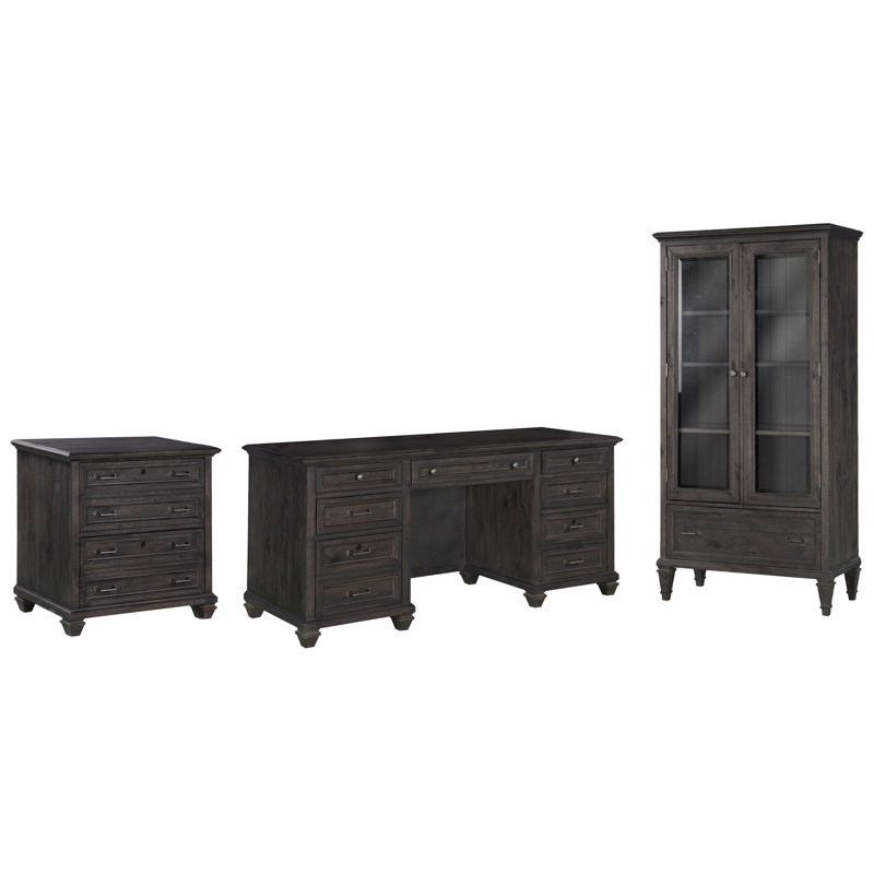 Credenza With Lateral File And Door Bookcase, 3 Pieces: Desk, Filing Cabinet, Bookcase, Weathered Charcoal