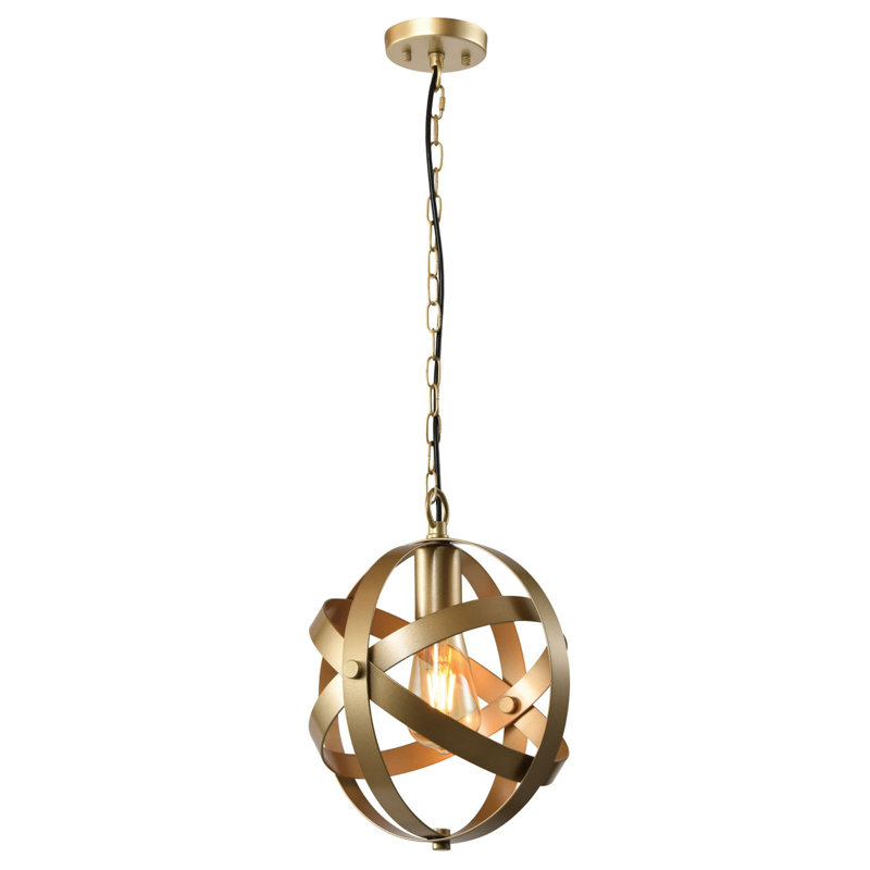 Mancuso 1 - Light Globe Pendant with Wrought Iron Trim, Champagne Gold
