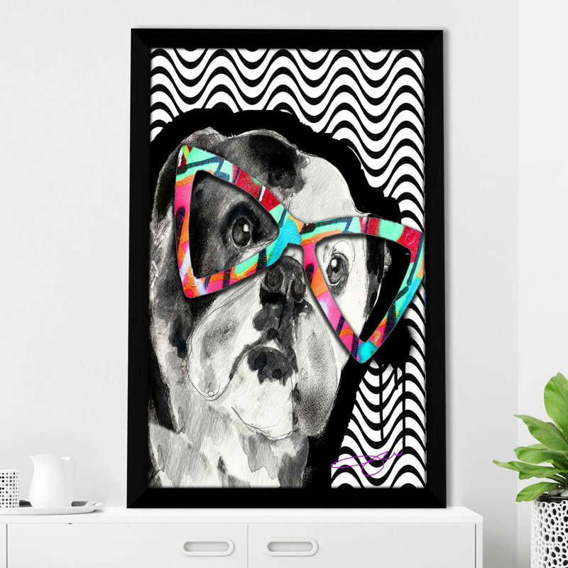 " Bulldog (Vertical) " by By Jodi, Black Framed, 39.5" H x 27.5" W x 0.75" D