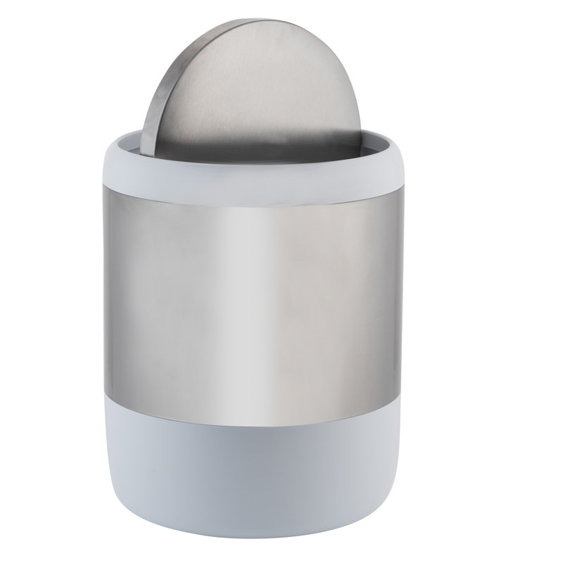 White and Stainless Steel Compact Waste Bin and Toilet Brush Set
