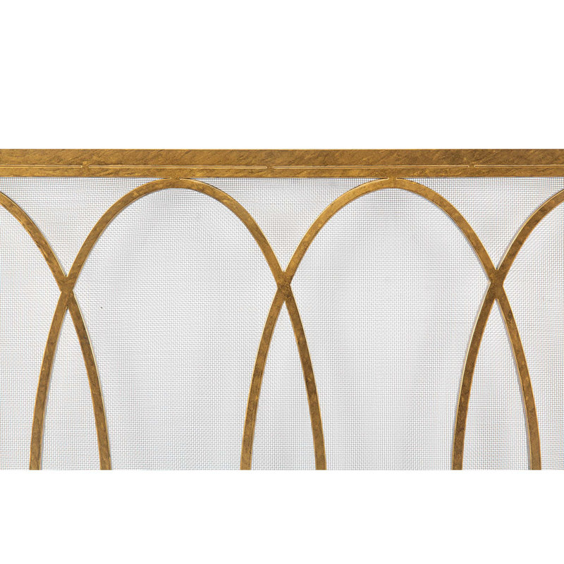 Parisian 3 Panel Iron Fireplace Screen, Royal Gold