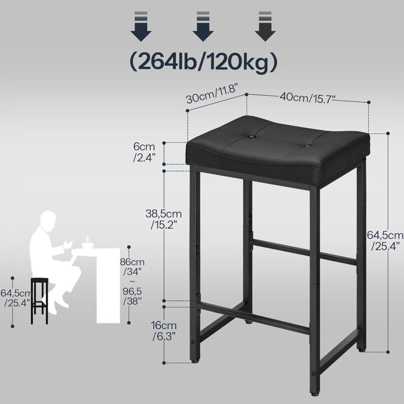 Tabourets de bar, tabourets de selle avec revêtement en polyuréthane, tabourets de hauteur comptoir avec repose-pieds, chaises de petit-déjeuner de cuisine, pour salle à manger, café, bar