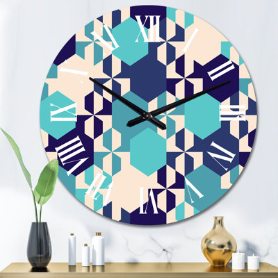 Retro Beige Light And Dark Blue Geometrics - Patterned wall clock