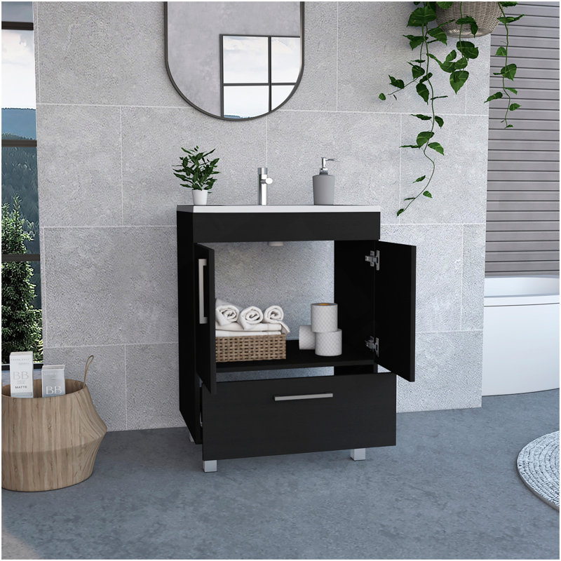 Othello Single Bathroom Vanity, Double Door Cabinet,  One Drawer, Black