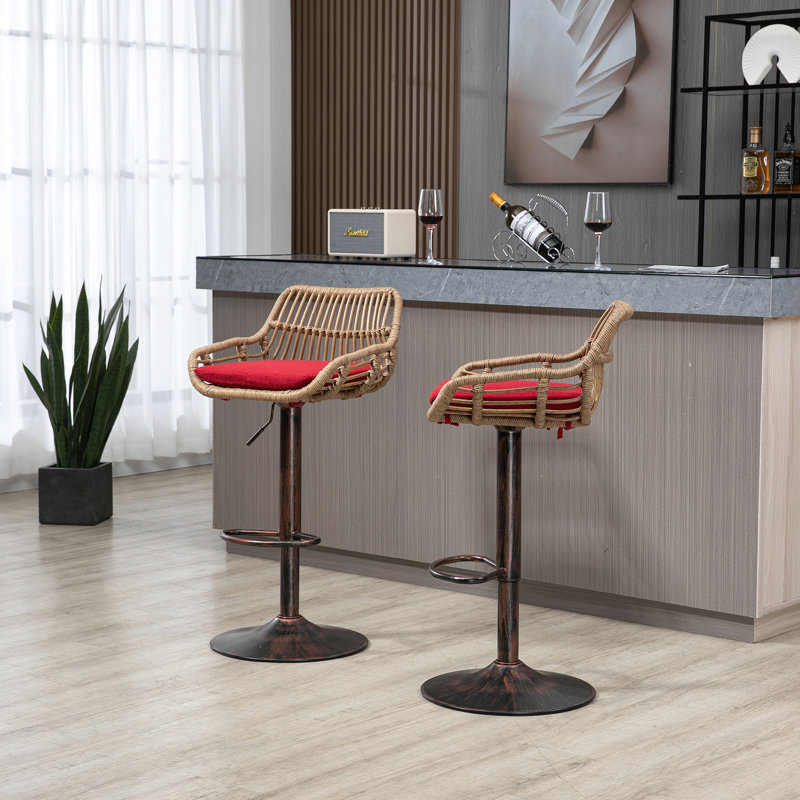 Ensemble de 2 tabourets de bar modernes pivotants avec repose-pieds réglables pour la cuisine et la salle à manger, Rouge