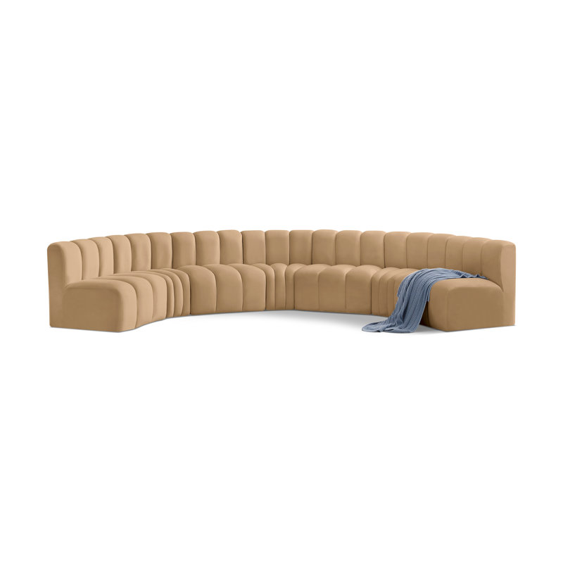 Hisa Upholstered Curved Sectional Reversible, Camel Velvet
