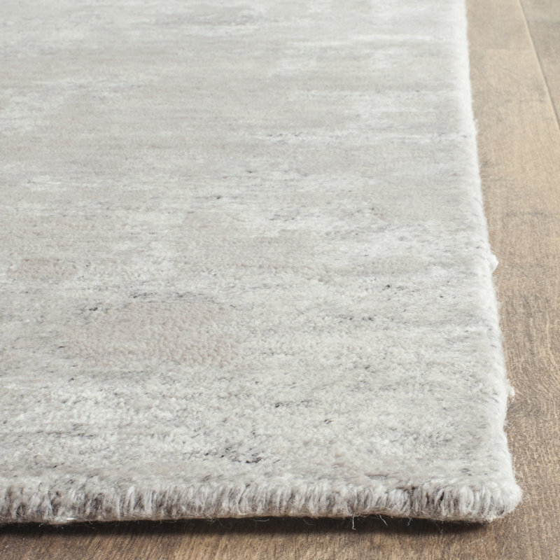 Tapis gris en viscose / lin / coton noué à la main Tyrol, Rectangle 8 pi x 10 pi
