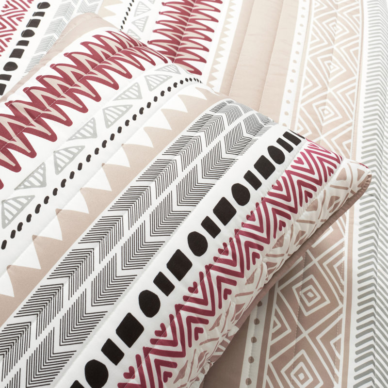 Brick Red and Neutral Microfiber Full/Queen Reversible Quilt Set