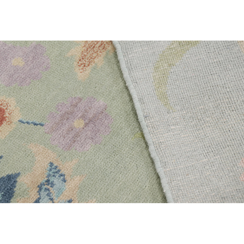 Rug & Kilim’S Chinese Art Deco Floral Rug In Green And Blue, Rectangle 9' x 12'