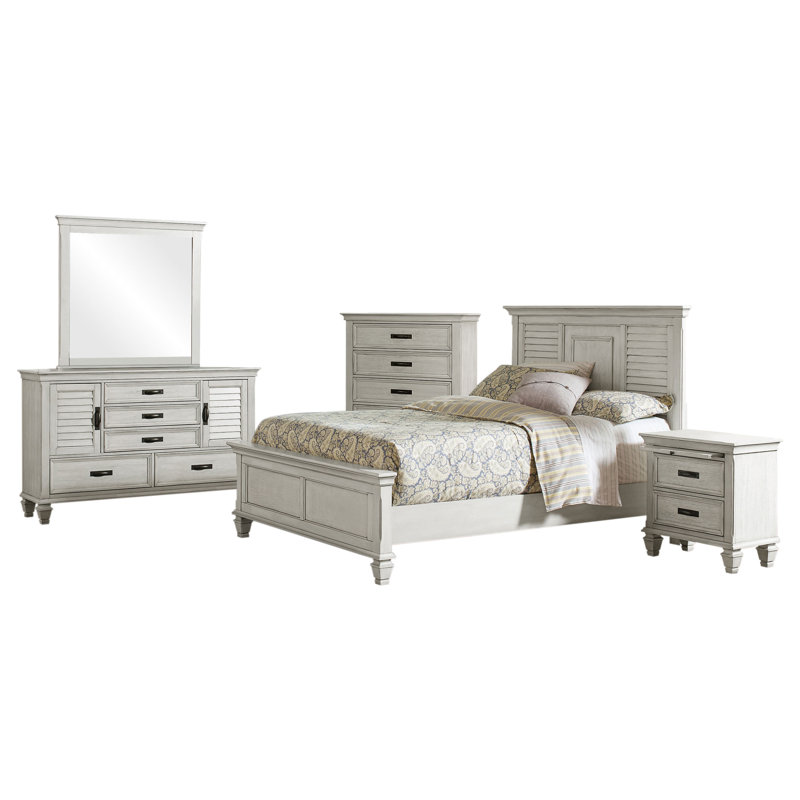Cordellia 5-piece Queen Bedroom Set Distressed White, Queen, Ivory