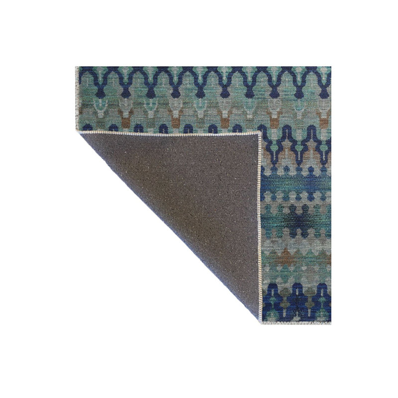 Tapis bleu-vert à motif géométrique mixte, Tapis de couloir 3 pi 3 po x 6 pi 7 po inclus