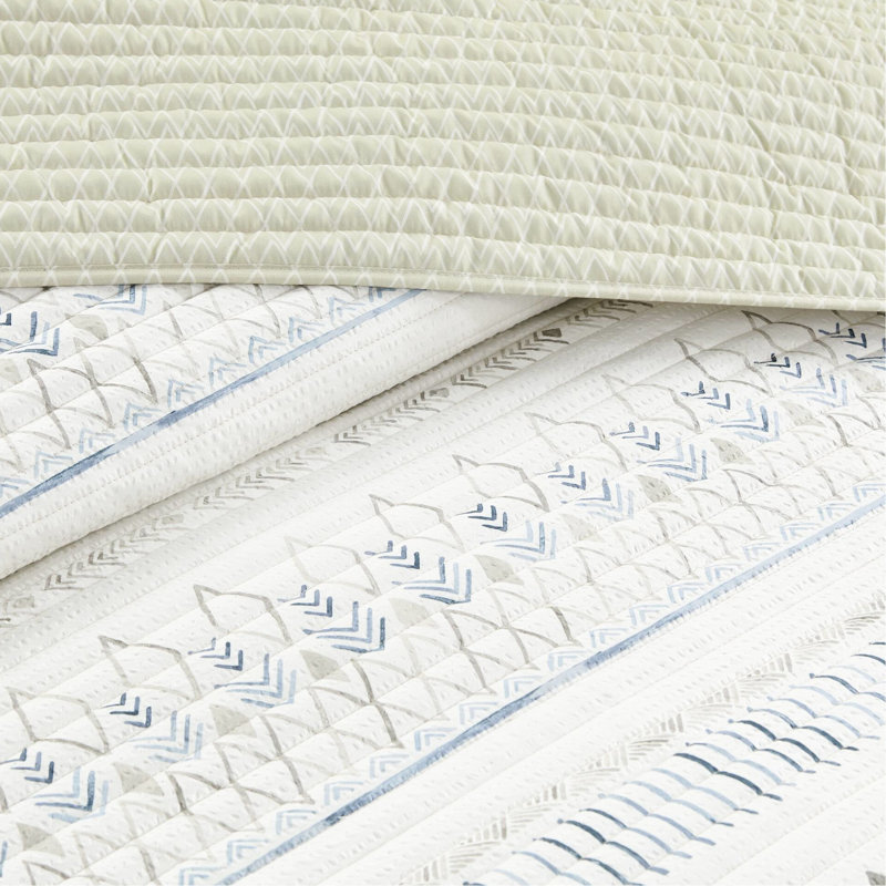 Courtepointe en microfibre taupe / bleu, double / grand, pour une courtepointe à motif géométrique, taupe / bleu, literie double / grand