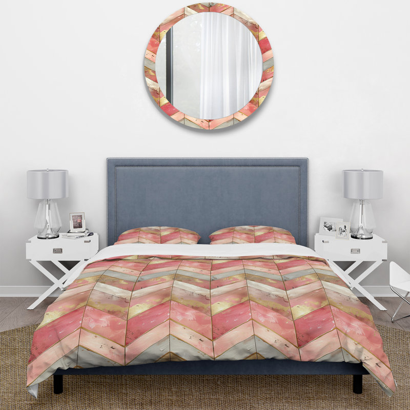 Ensemble de housse de couette Golden Chevron II - Midcentury, Housse de couette pour grand lit + 2 taies décora