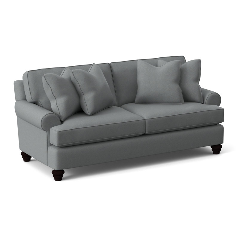 Lowell Upholstered 86'' Sleeper Sofa, Java Finish, Light Blue Performance Fabric; 0851-55, Gel Memory Foam Mattress