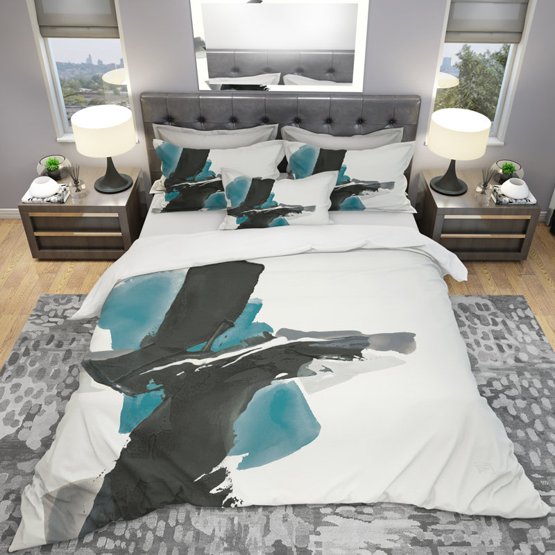 Ensemble de housse de couette moderne et contemporain Geometric Black and Teal IV - Microfibre polyester