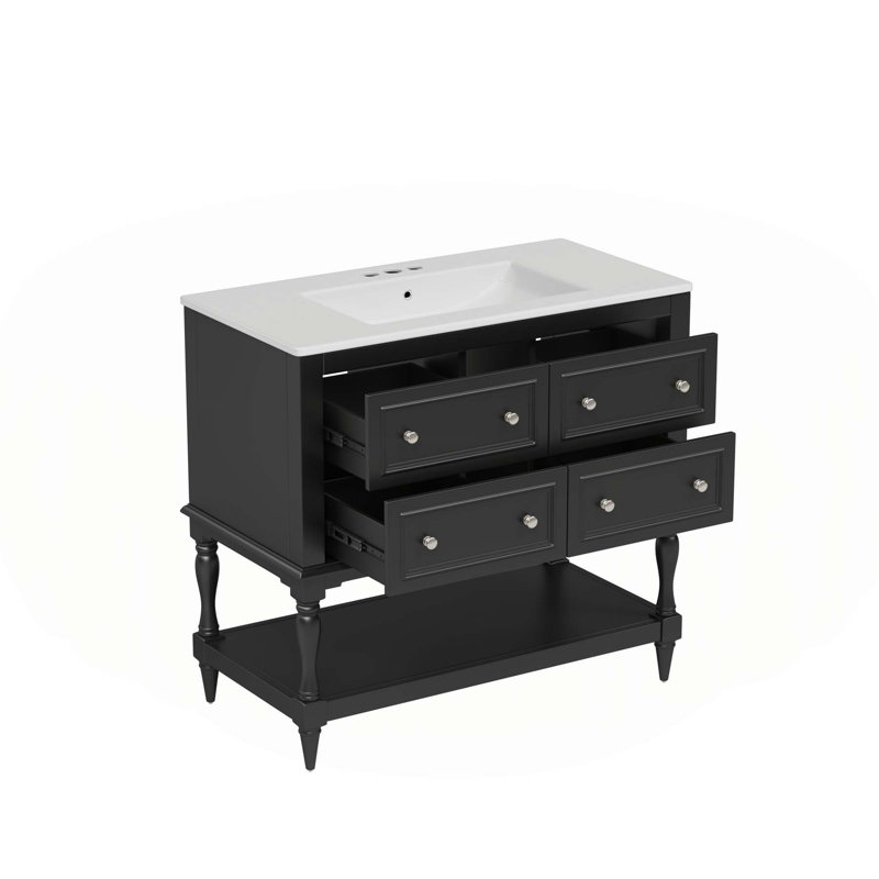 Modern Bathroom Vanity Cabinet with Multiple Functional Features, Black