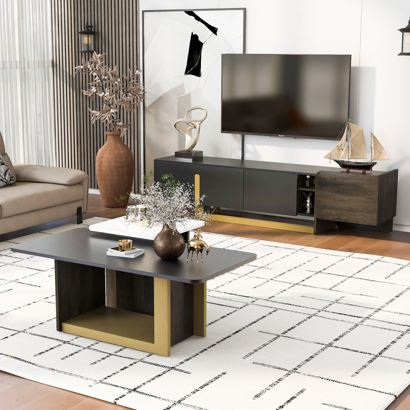 Ensemble 2 pièces de meuble télé et table basse Modern Light Luxury, Noir