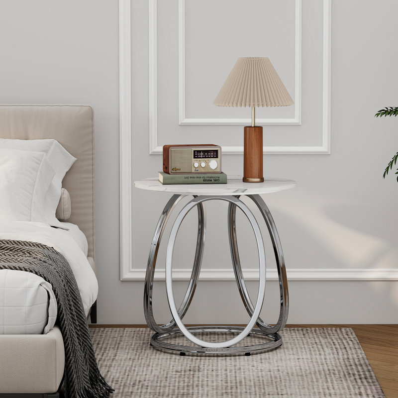 End Table, Silver, Calacatta White