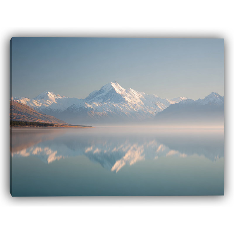 Art mural sur toile Alpine Tranquility: Peaceful Lake and Distant Summit