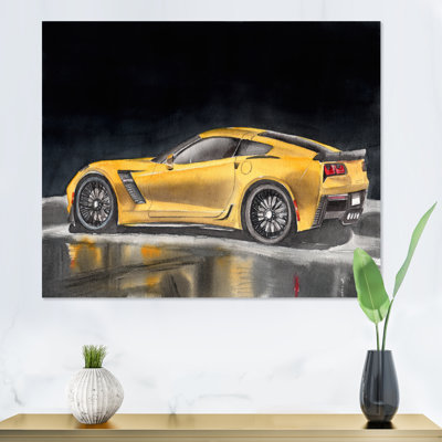 Voiture de sport jaune avec son ombre I - peinture sur toile