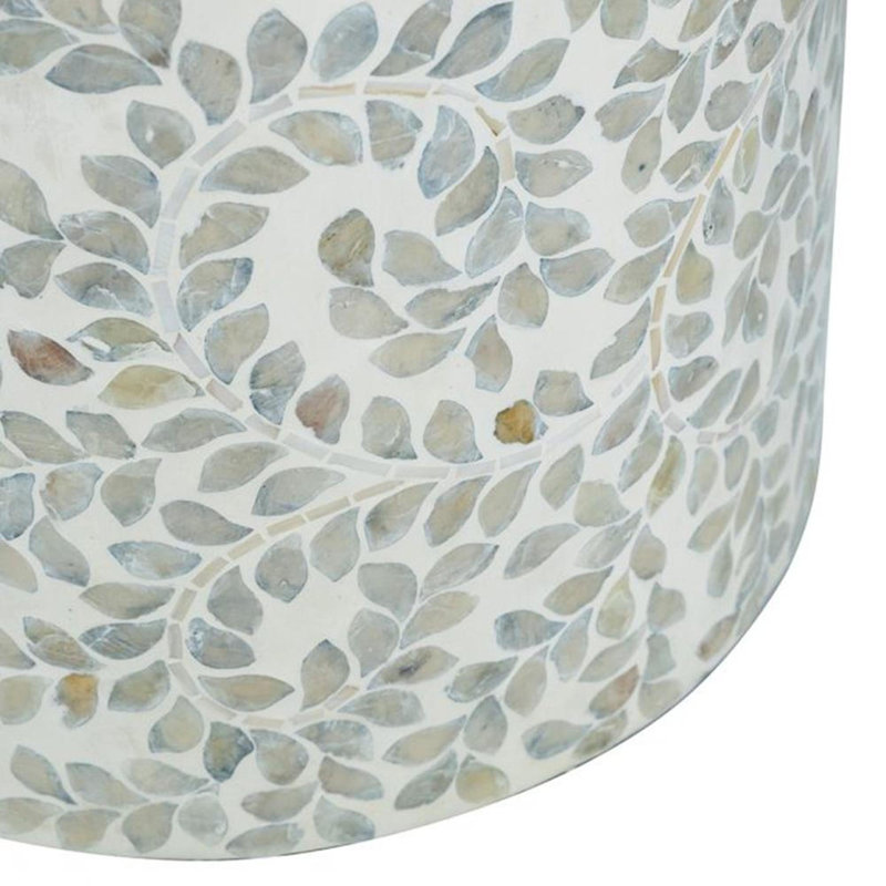 14x14x20" Round Bamboo Accent Table with White Capiz Shell Design