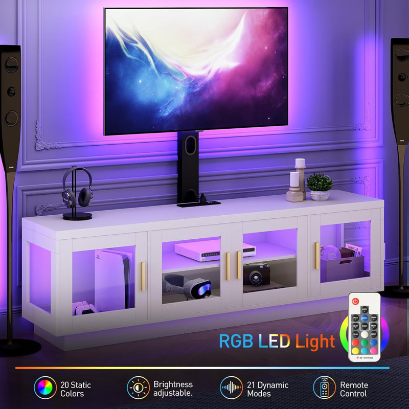 TV Stand Entertainment Center with Swivel TV Mount for 32-75 Inches TVs, White