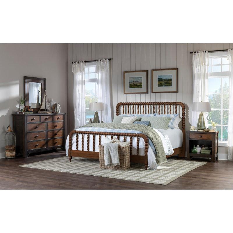 Lit de style rustique en bois de pin et placage de bouleau rustique Lake House Jenny Lind, Très grand lit, Brun