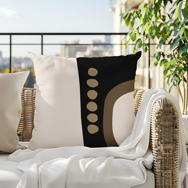 Oreiller carré réversible intérieur / extérieur Tobe Minimalist, H 19 po x l 19 po, Blanc cassé / noir