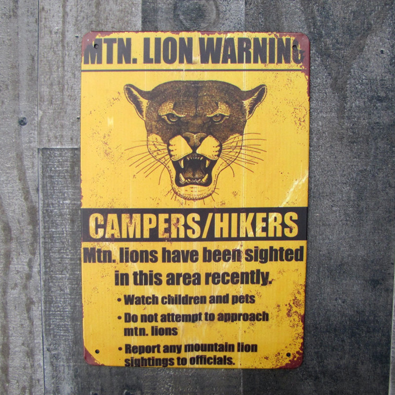 Metal Mountain Lion Warning Sign