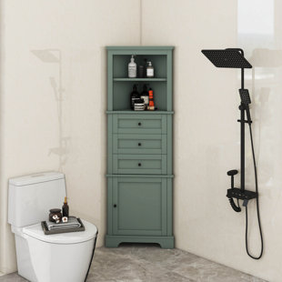 Storage Corner Cabinet With 3 Drawers And Door, Adjustable Shelf