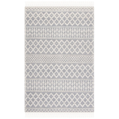 Natura Hand Loomed Wool/Cotton Geometric Rug in Gray/Ivory