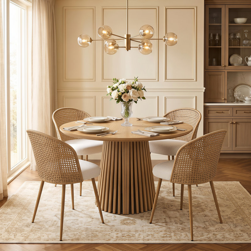 Ensemble de table et de chaises de salle à manger ovales extensibles (39,37" à 70,87") avec dossier en rotin
