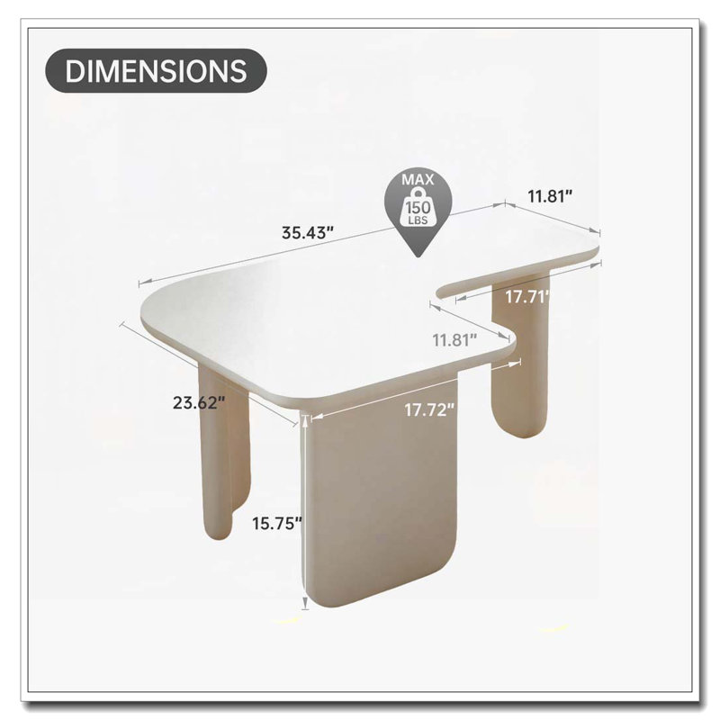 Table basse en L 35,43 po, Blanc