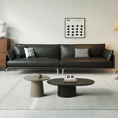 Black Genuine Leather Modular Sofa cushion couch