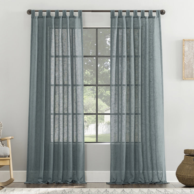 Holtz Linen Burlap Weave Linen Blend Sheer Tab Top Curtain Panel, Harbor, 50" W x 63" L