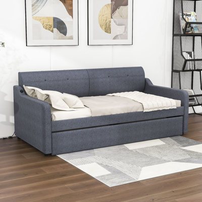 Basiliki Twin Size Upholstered Daybed with Trundle and USB Charging Design