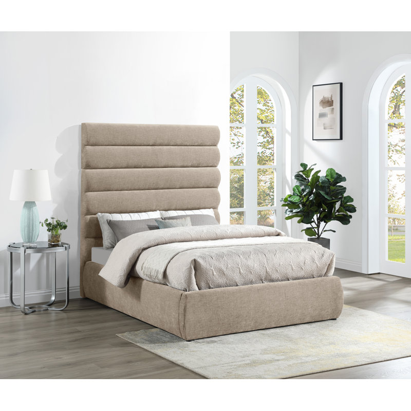 Lit en tissu Adam Chenille, Double, Tissu chenille beige