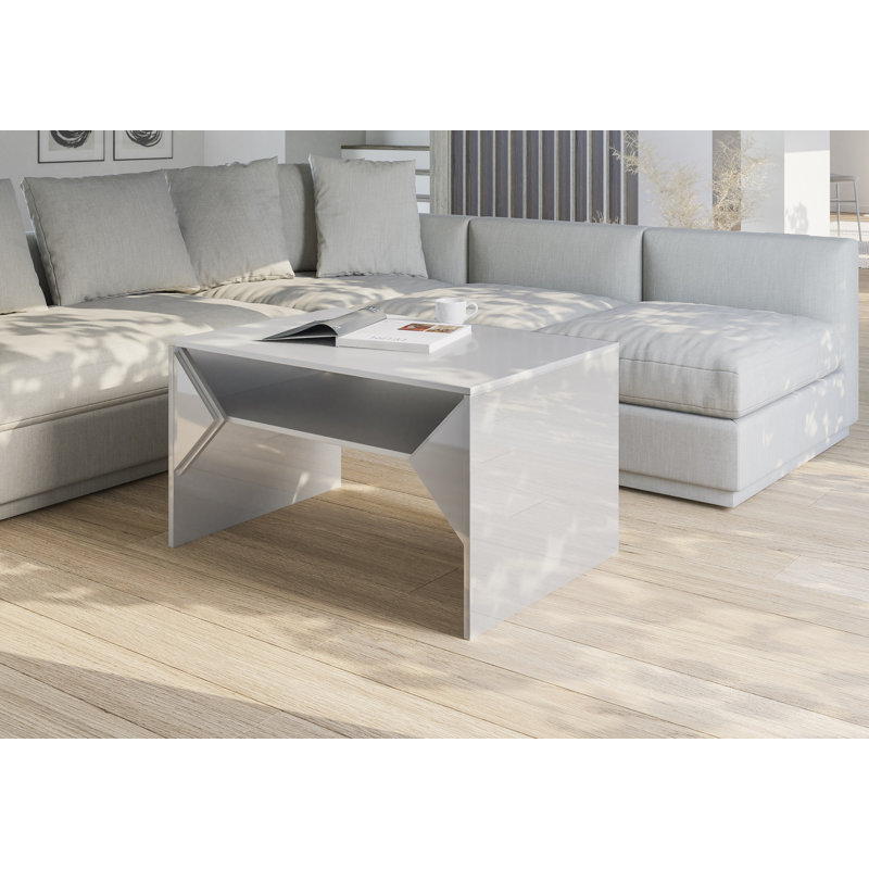 Truffle Solid Coffee Table with Storage, 50cm H x 90cm W x 60cm D, White Gloss