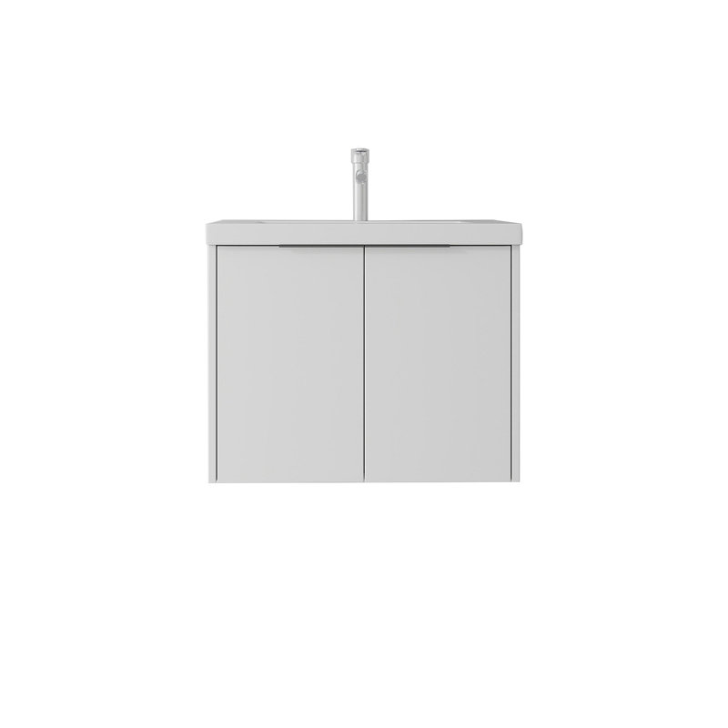 Meuble-lavabo flottant avec lavabo, porte à fermeture en douceur, lavabo en céramique, contreplaqué, White, 24"